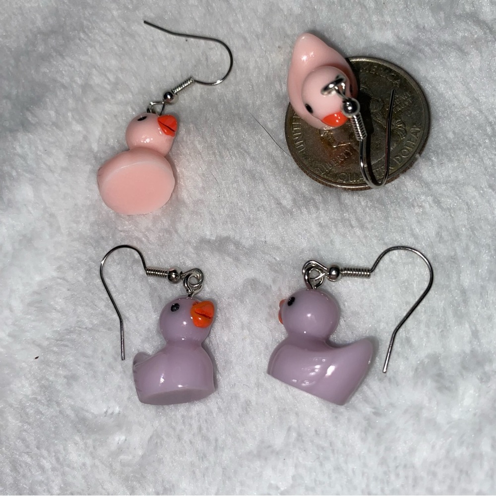 Rubber Duckie Earrings Pink and Purple. 2 pair, perfect for Easter and Spring.